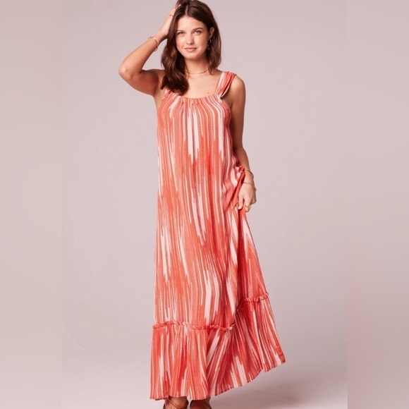 Band Of The Free Ramona Orange Stripe Shift Maxi Dress, Size Large (v) - Picture 1 of 12